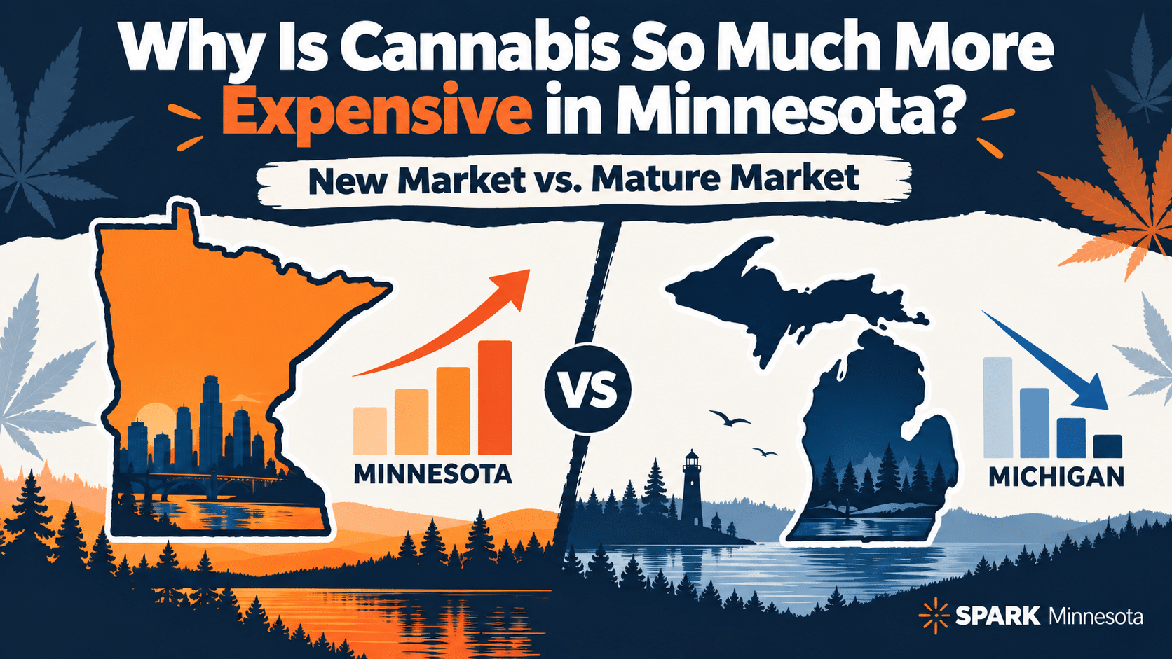 Minnesota cannabis prices compared with Michigan cannabis prices in a new market vs mature market graphic